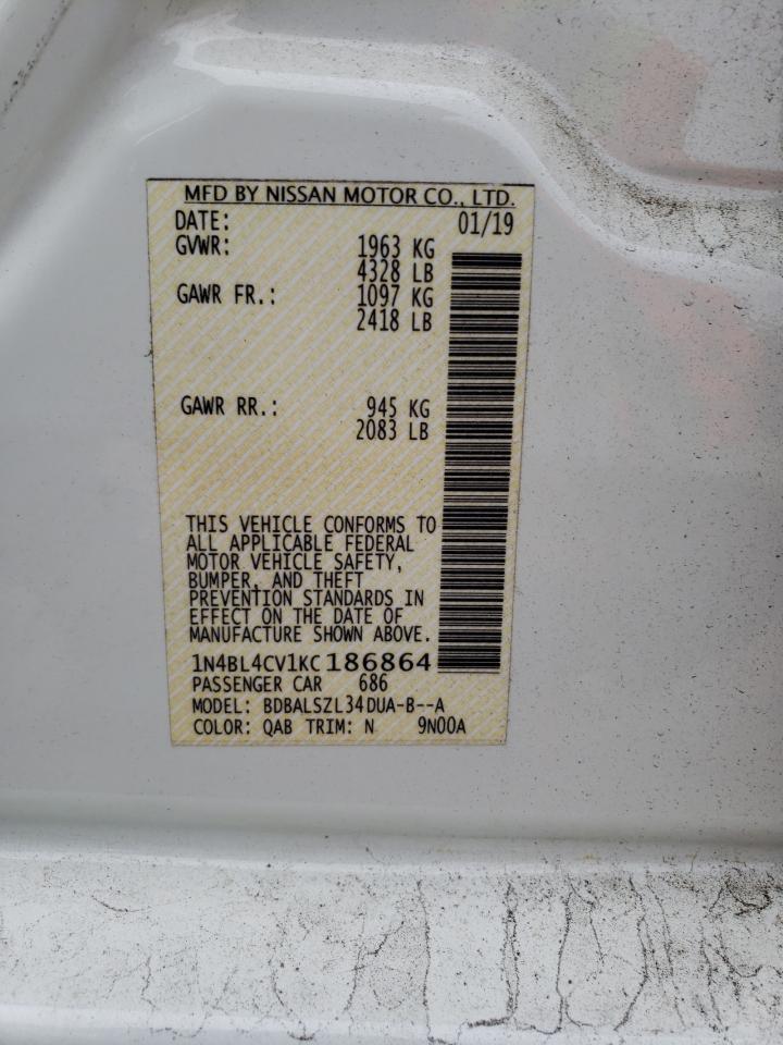Photo 10 from auction – 2019 NISSAN ALTIMA SR with VIN 1N4BL4CV1KC186864
