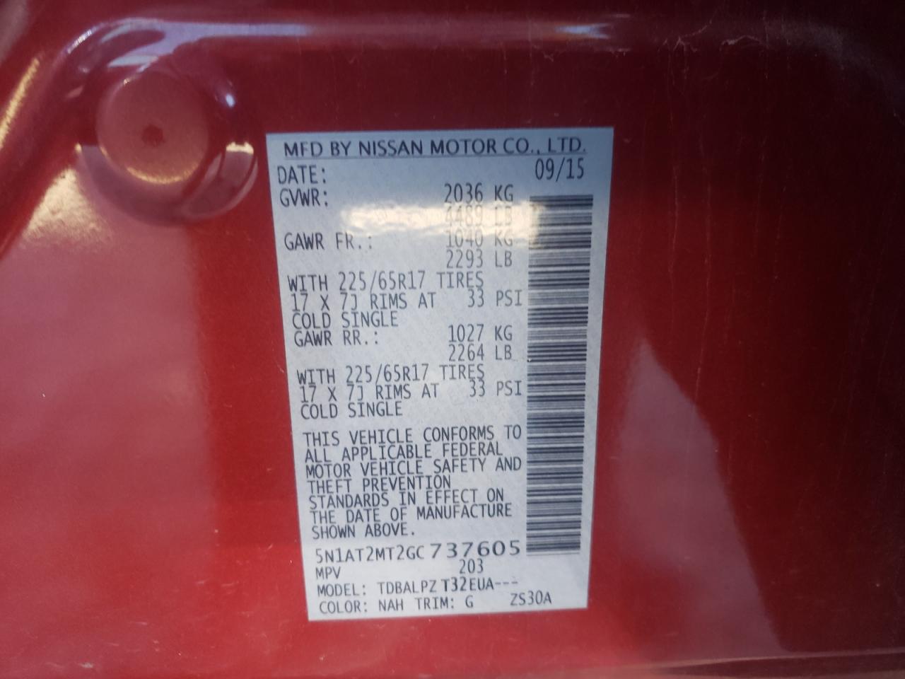 Photo 10 from auction – 2016 NISSAN ROGUE S with VIN 5N1AT2MT2GC737605
