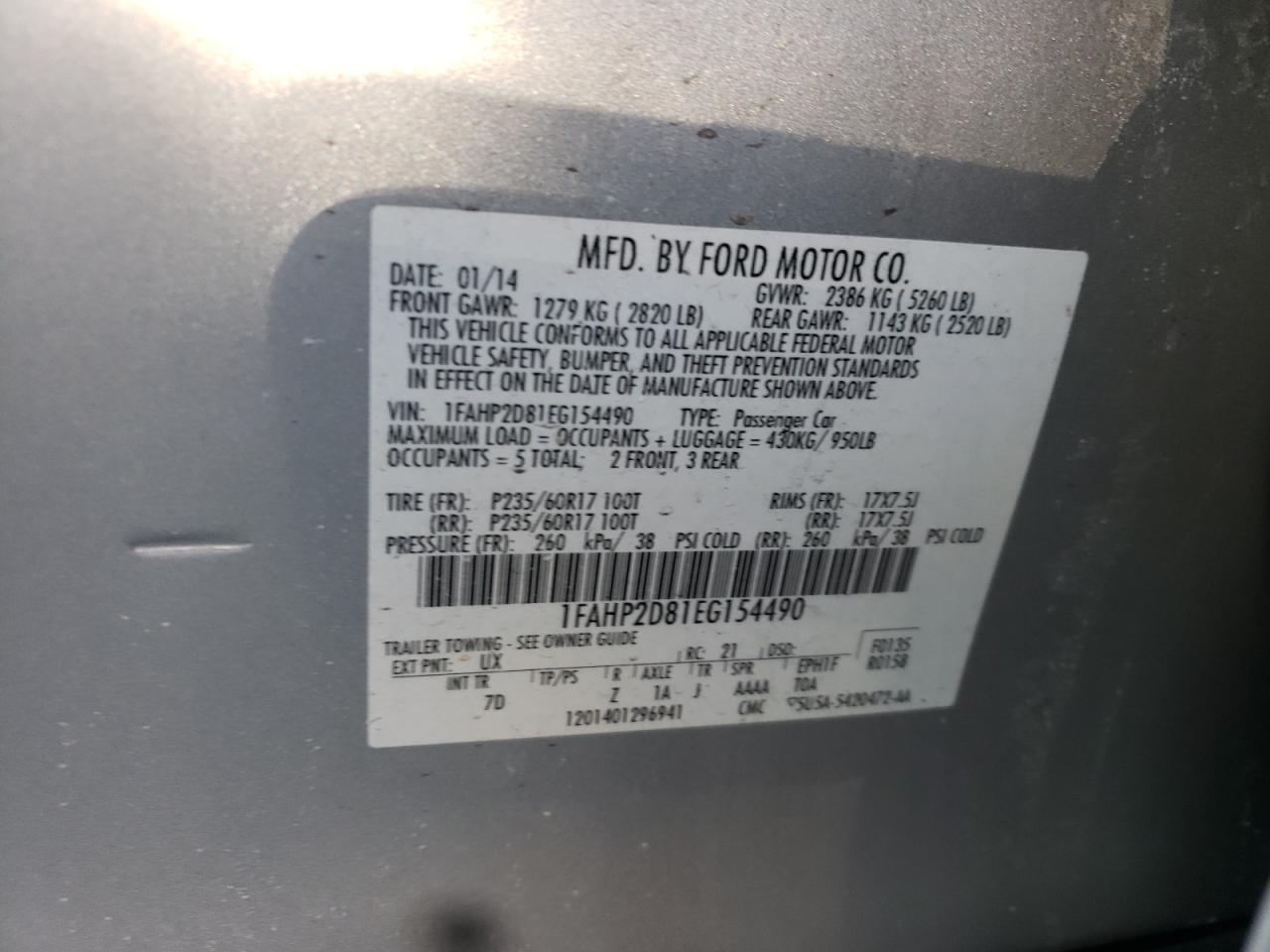 Photo 10 from auction – 2014 FORD TAURUS SE with VIN 1FAHP2D81EG154490