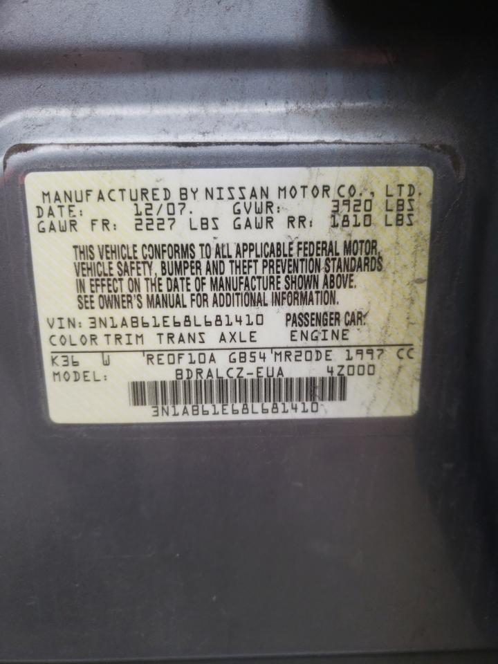 Photo 10 from auction – 2008 NISSAN SENTRA 2.0 with VIN 3N1AB61E68L681410