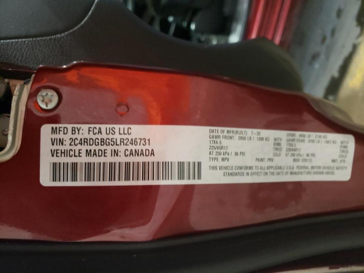 Photo 10 from auction – 2020 DODGE GRAND CARA with VIN 2C4RDGBG5LR246731