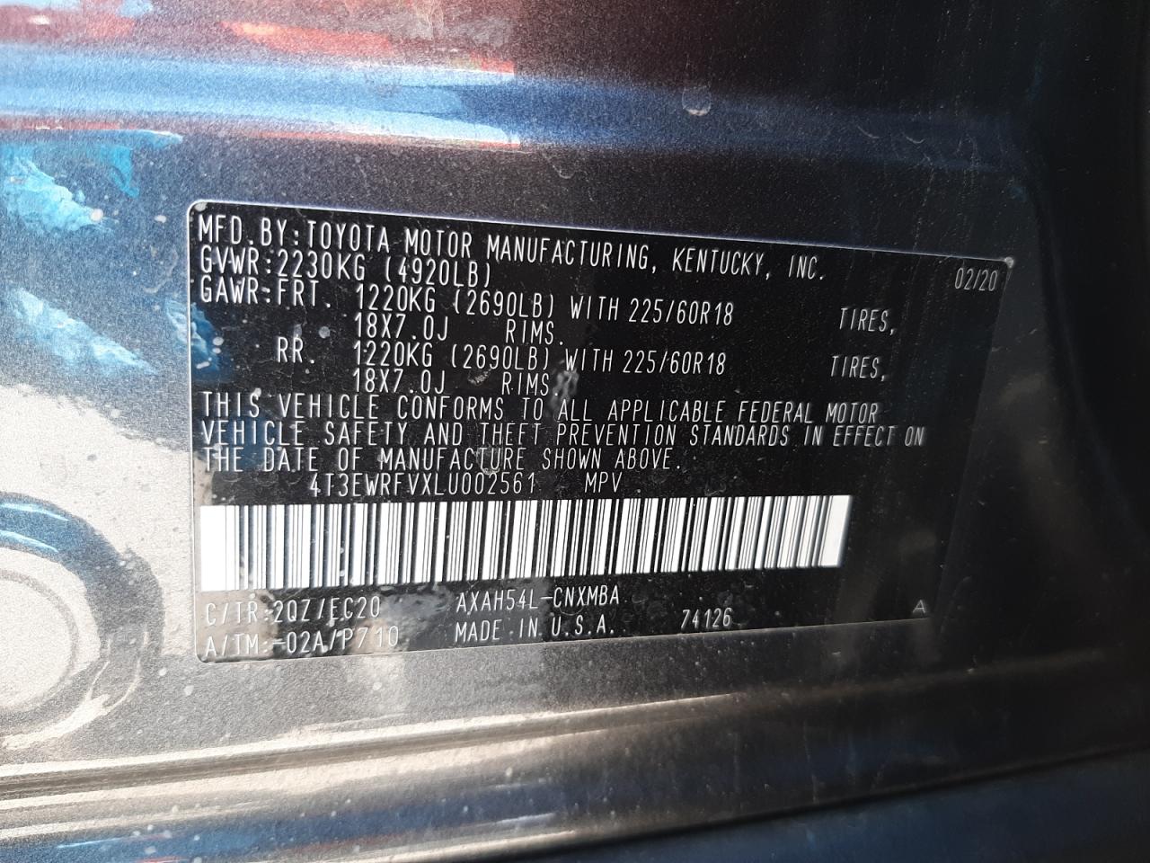 Photo 10 from auction – 2020 TOYOTA RAV4 XSE with VIN 4T3EWRFVXLU002561