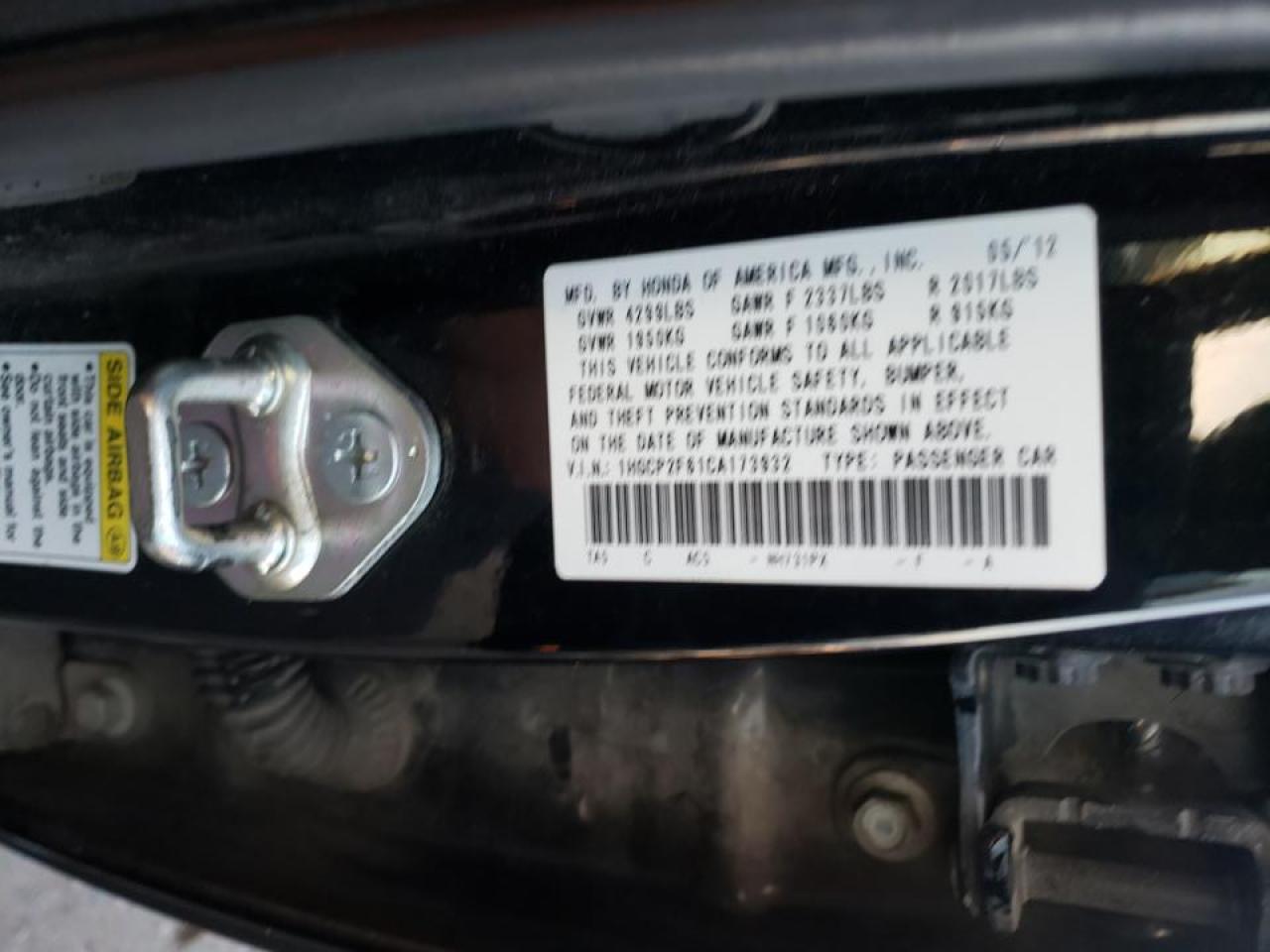 Photo 10 from auction – 2012 HONDA ACCORD SE with VIN 1HGCP2F61CA173932
