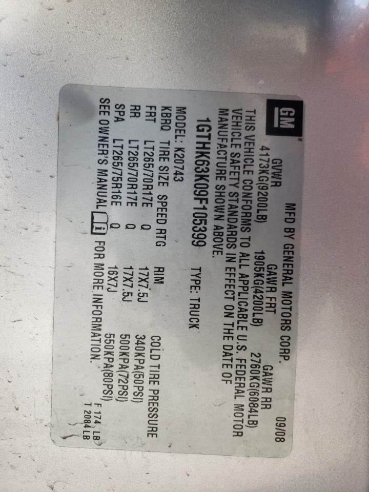 Foto 10 de la subasta – 2009 GMC SIERRA con VIN 1GTHK63K09F105399