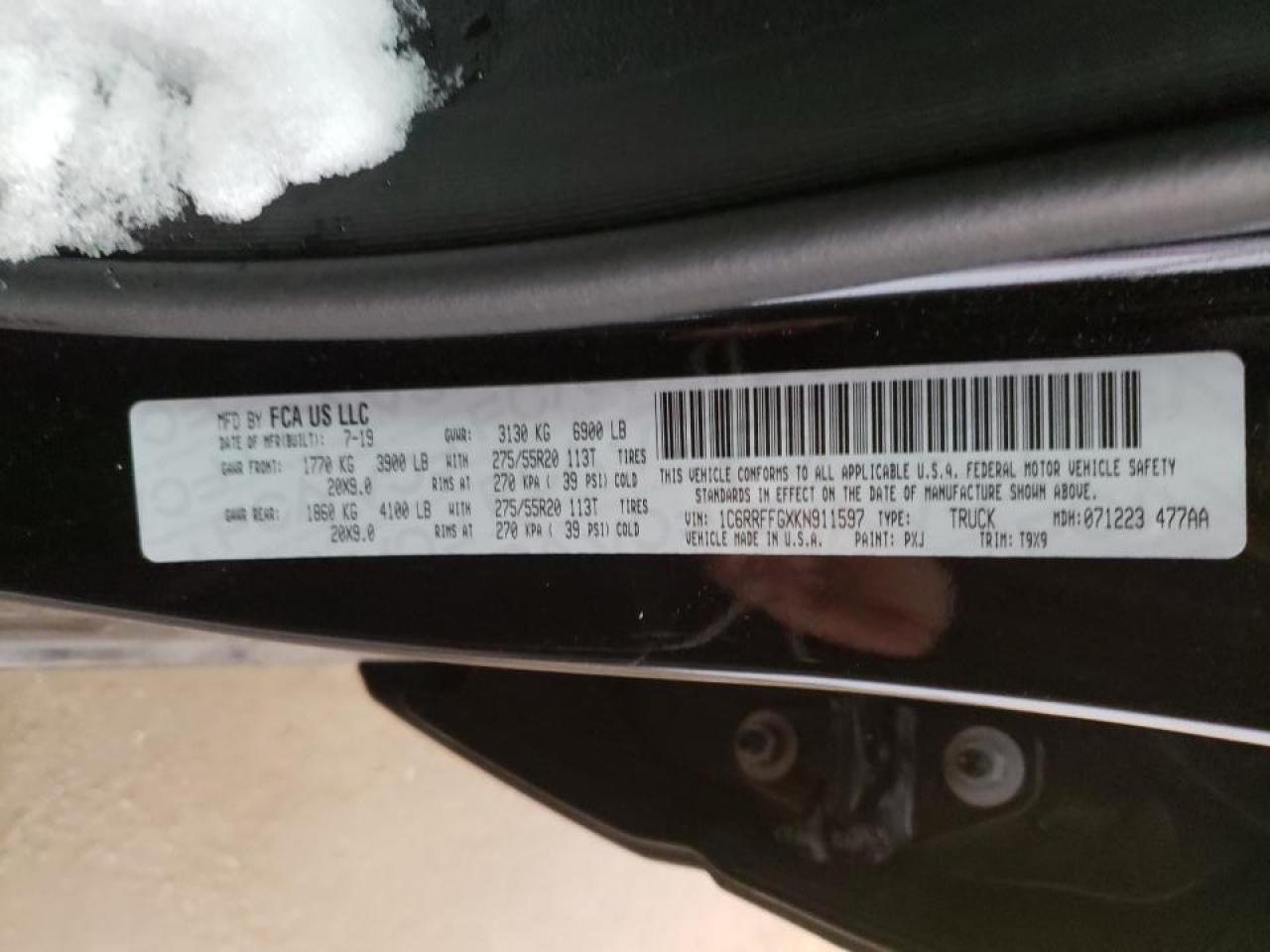Photo 10 from auction – 2019 RAM 1500 BIG H with VIN 1C6RRFFGXKN911597