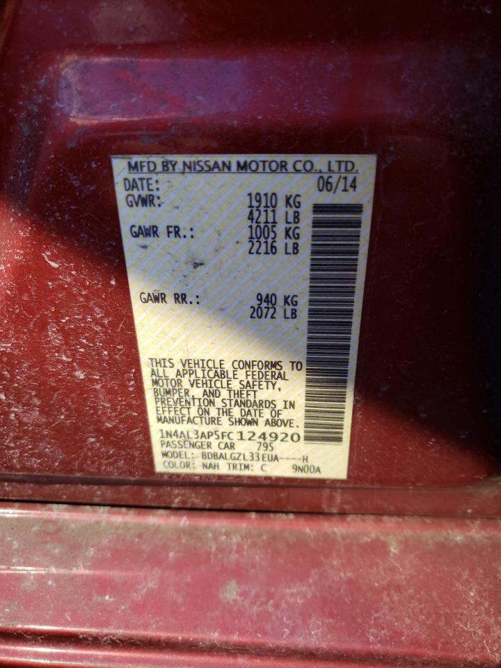Photo 10 from auction – 2015 NISSAN ALTIMA 2.5 with VIN 1N4AL3AP5FC124920