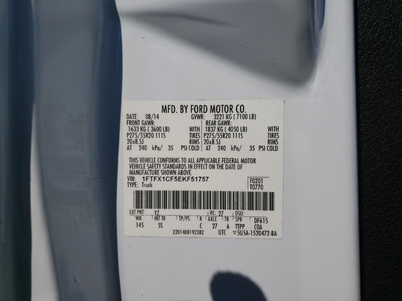 Photo 10 from auction – 2014 FORD F150 SUPER with VIN 1FTFX1CF5EKF51757