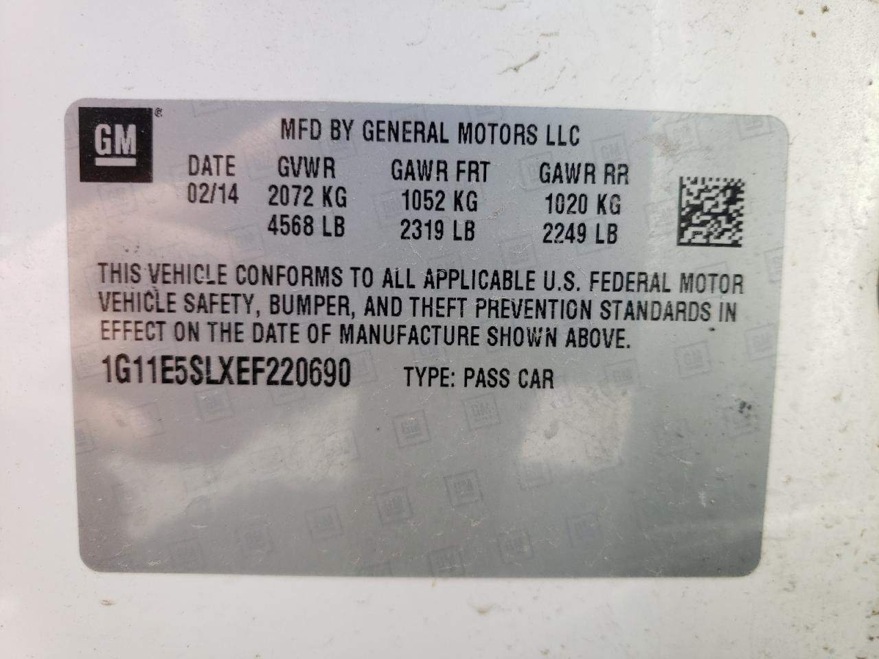 Photo 10 from auction – 2014 CHEVROLET MALIBU 2LT with VIN 1G11E5SLXEF220690