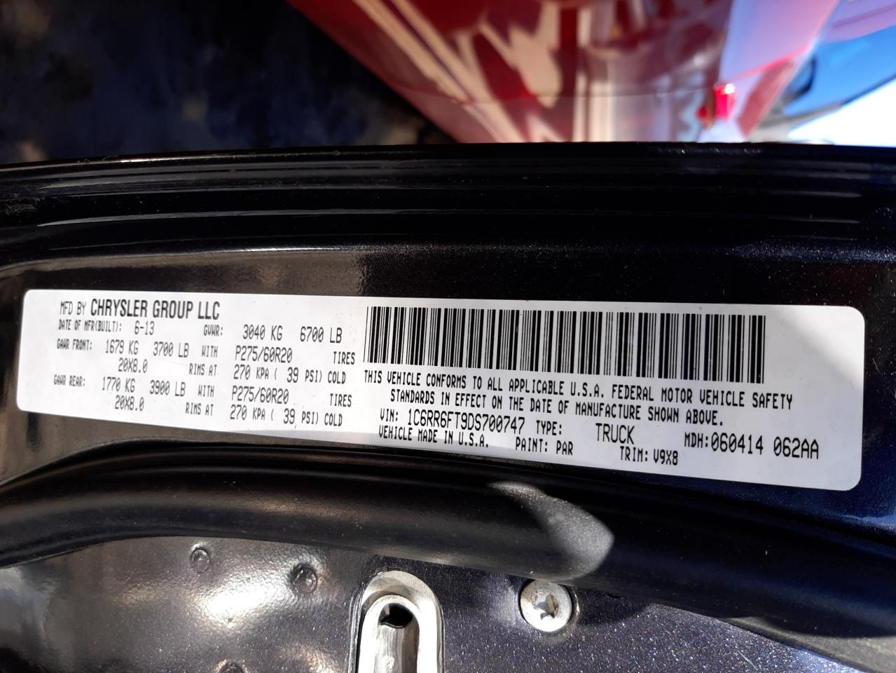 Photo 10 from auction – 2013 RAM 1500 ST with VIN 1C6RR6FT9DS700747