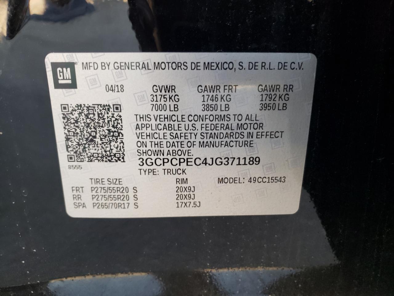 Photo 10 from auction – 2018 CHEVROLET SILVERADO with VIN 3GCPCPEC4JG371189