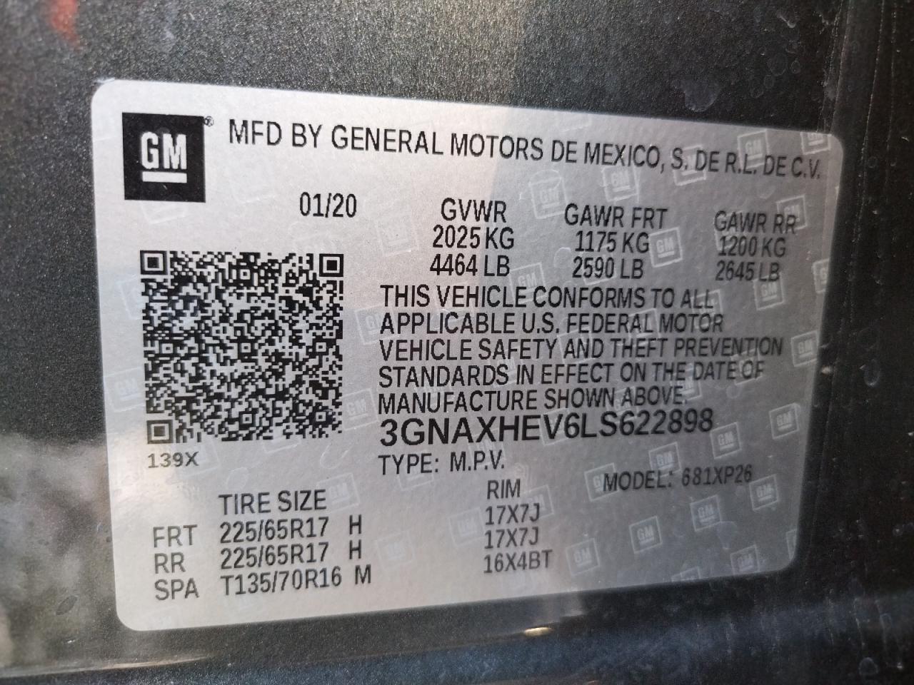 Photo 10 from auction – 2020 CHEVROLET EQUINOX LS with VIN 3GNAXHEV6LS622898