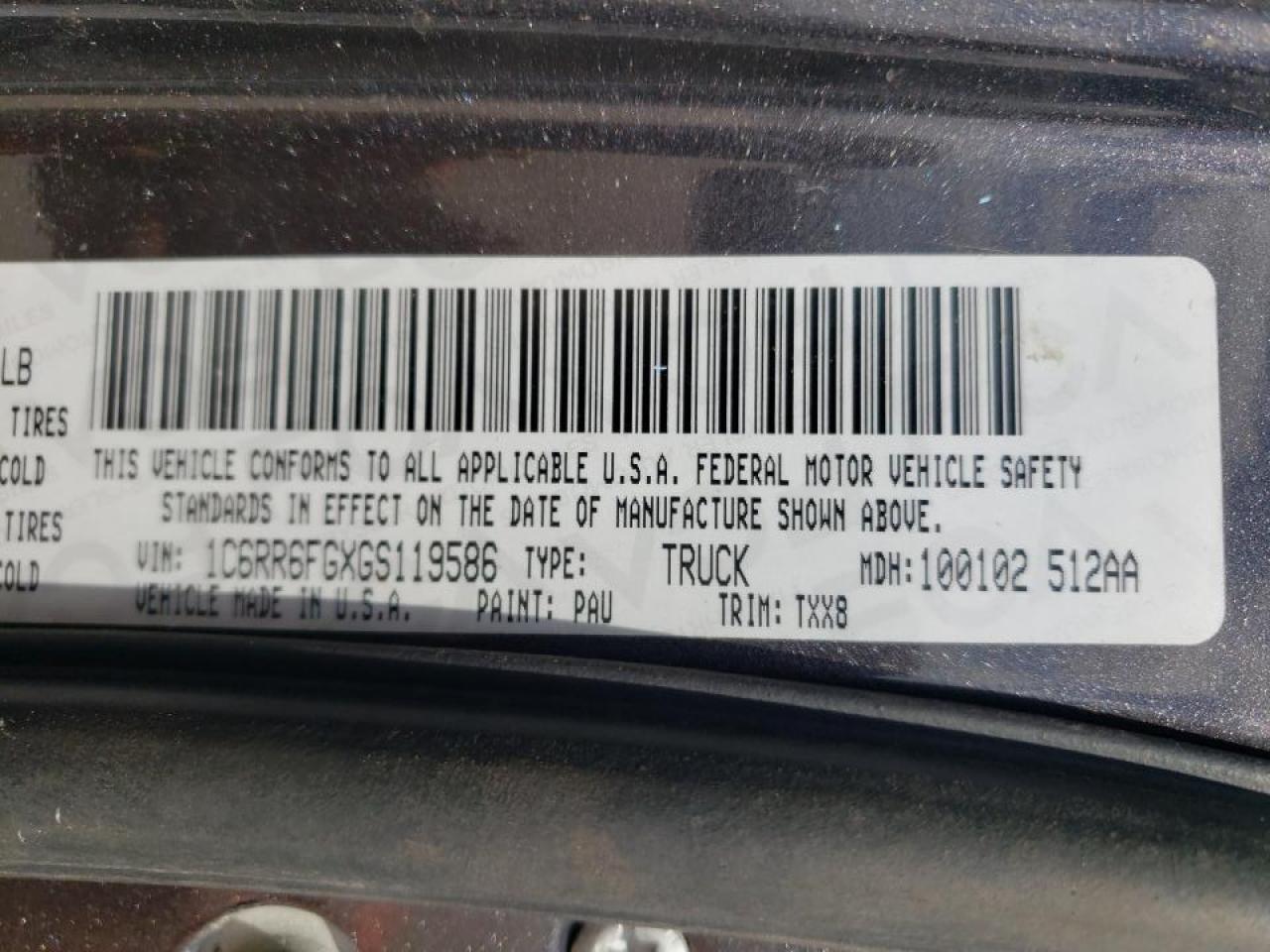 Zdjęcie 10 z aukcji – 2016 RAM 1500 ST z VIN 1C6RR6FGXGS119586