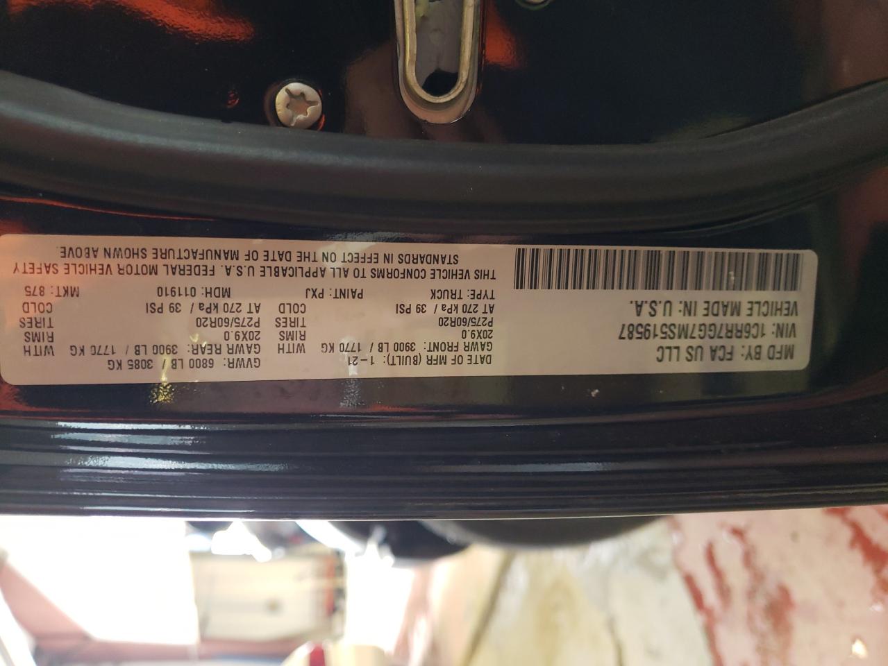 Photo 10 from auction – 2021 RAM 1500 CLASS with VIN 1C6RR7GG7MS519587