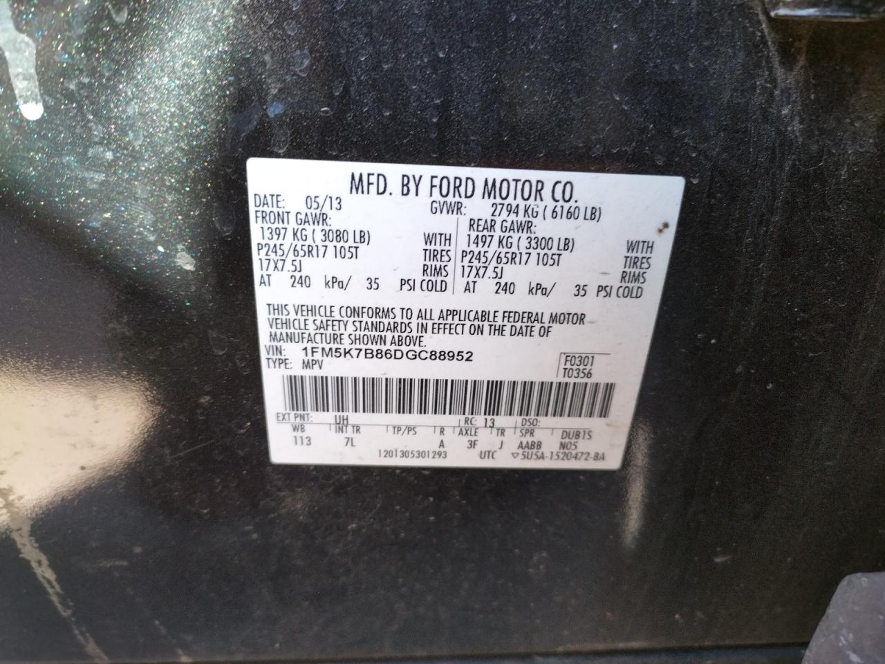 Photo 10 from auction – 2013 FORD EXPLORER with VIN 1FM5K7B86DGC88952