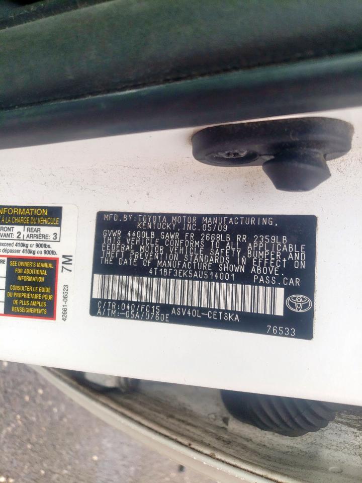 Photo 10 from auction – 2010 TOYOTA CAMRY BASE with VIN 4T1BF3EK5AU514001