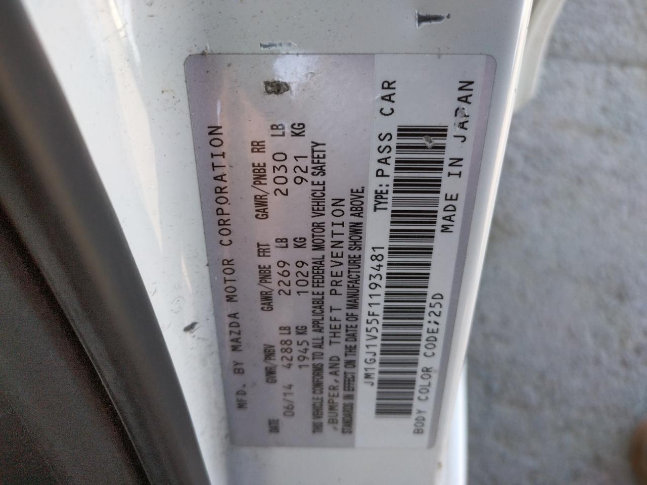 Photo 10 from auction – 2015 MAZDA 6 TOURING with VIN JM1GJ1V55F1193481