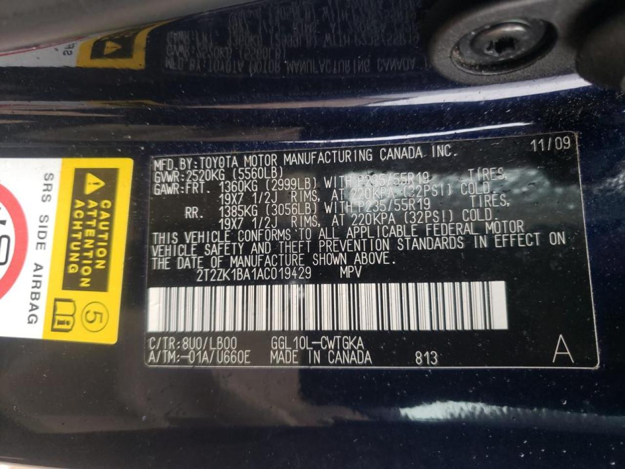 Photo 10 from auction – 2010 LEXUS RX 350 with VIN 2T2ZK1BA1AC019429