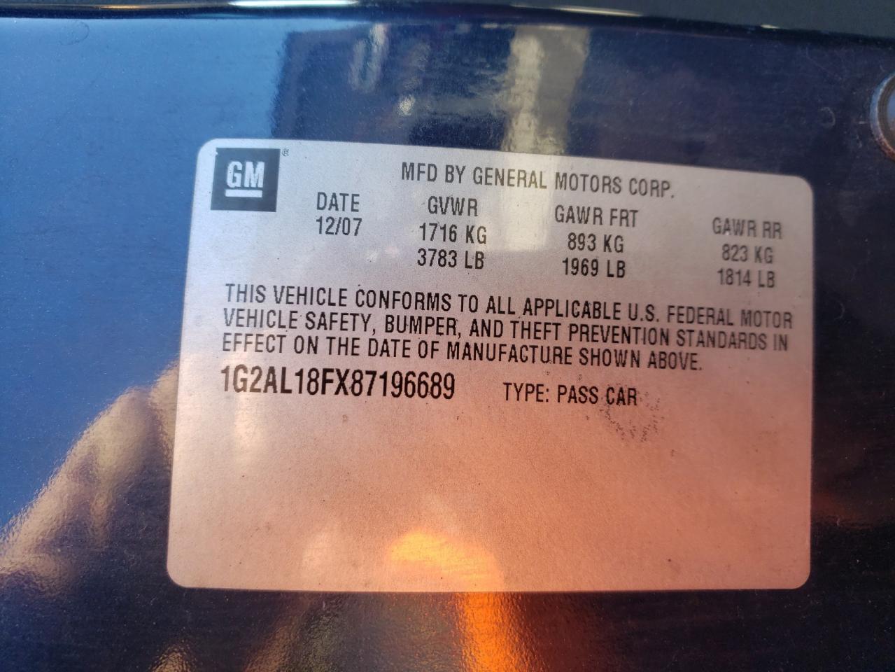 Photo 10 from auction – 2008 PONTIAC G5 with VIN 1G2AL18FX87196689