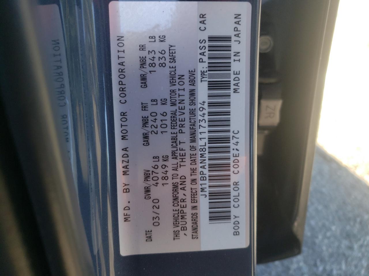 Photo 10 from auction – 2020 MAZDA 3 PREMIUM with VIN JM1BPANM8L1173494