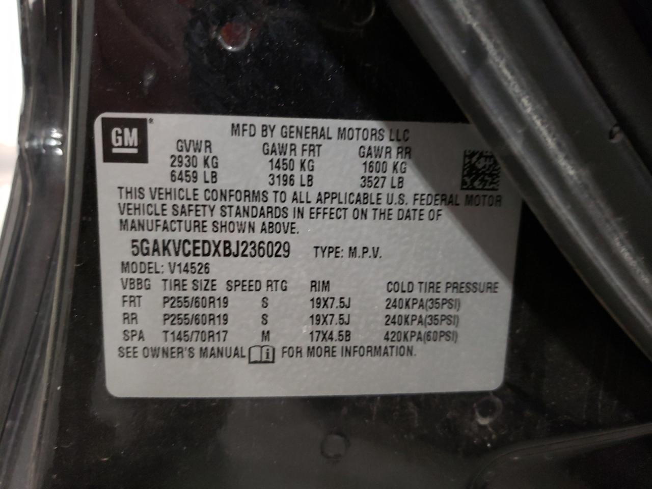Photo 10 from auction – 2011 BUICK ENCLAVE CX with VIN 5GAKVCEDXBJ236029