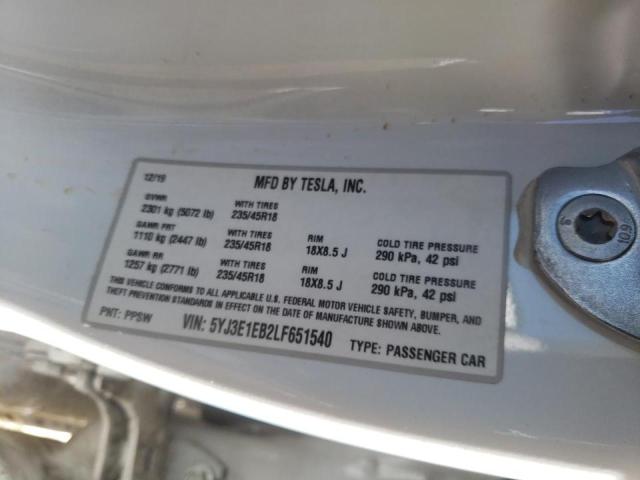 Photo 10 from auction – 2020 TESLA MODEL 3 with VIN 5YJ3E1EB2LF651540