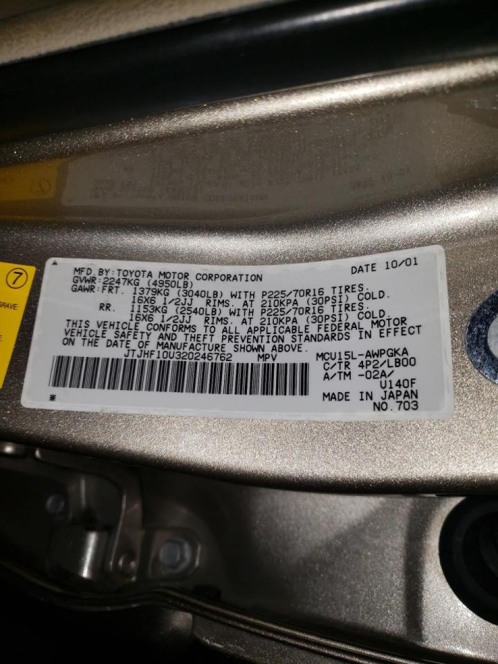 Photo 10 from auction – 2002 LEXUS RX 300 with VIN JTJHF10U320246762