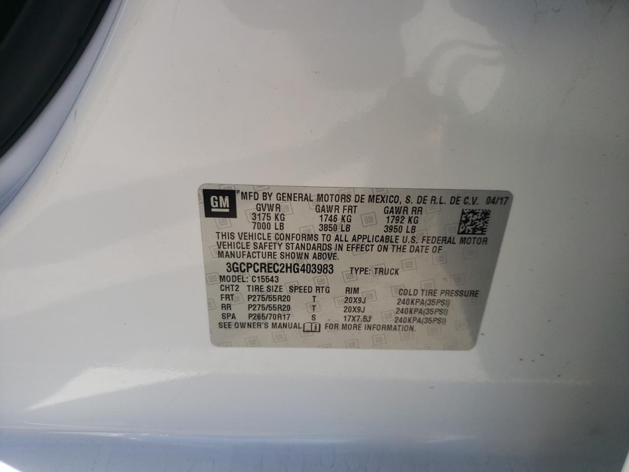 Photo 10 from auction – 2017 CHEVROLET SILVERADO with VIN 3GCPCREC2HG403983