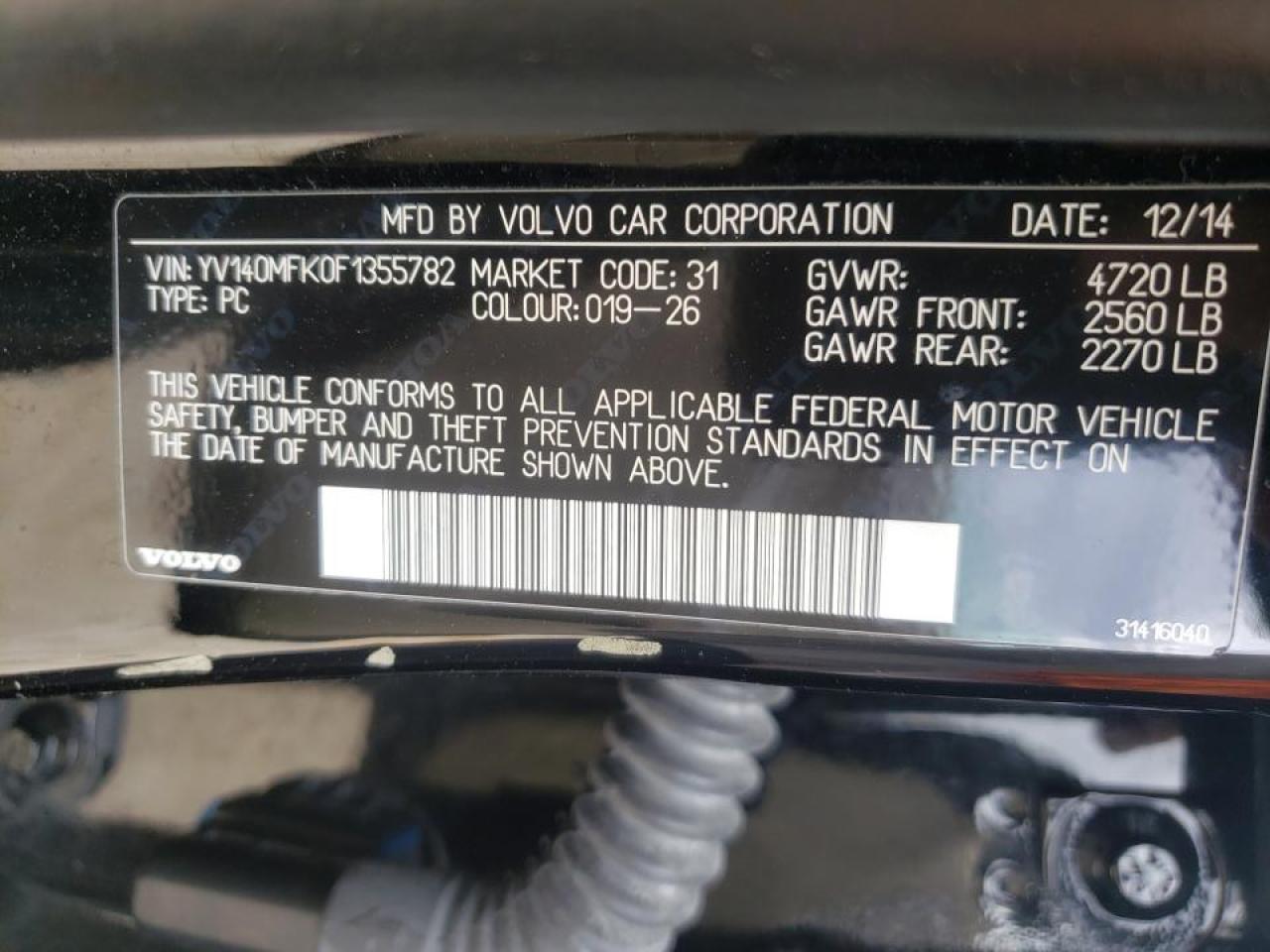 Photo 10 from auction – 2015 VOLVO S60 PREMIE with VIN YV140MFK0F1355782