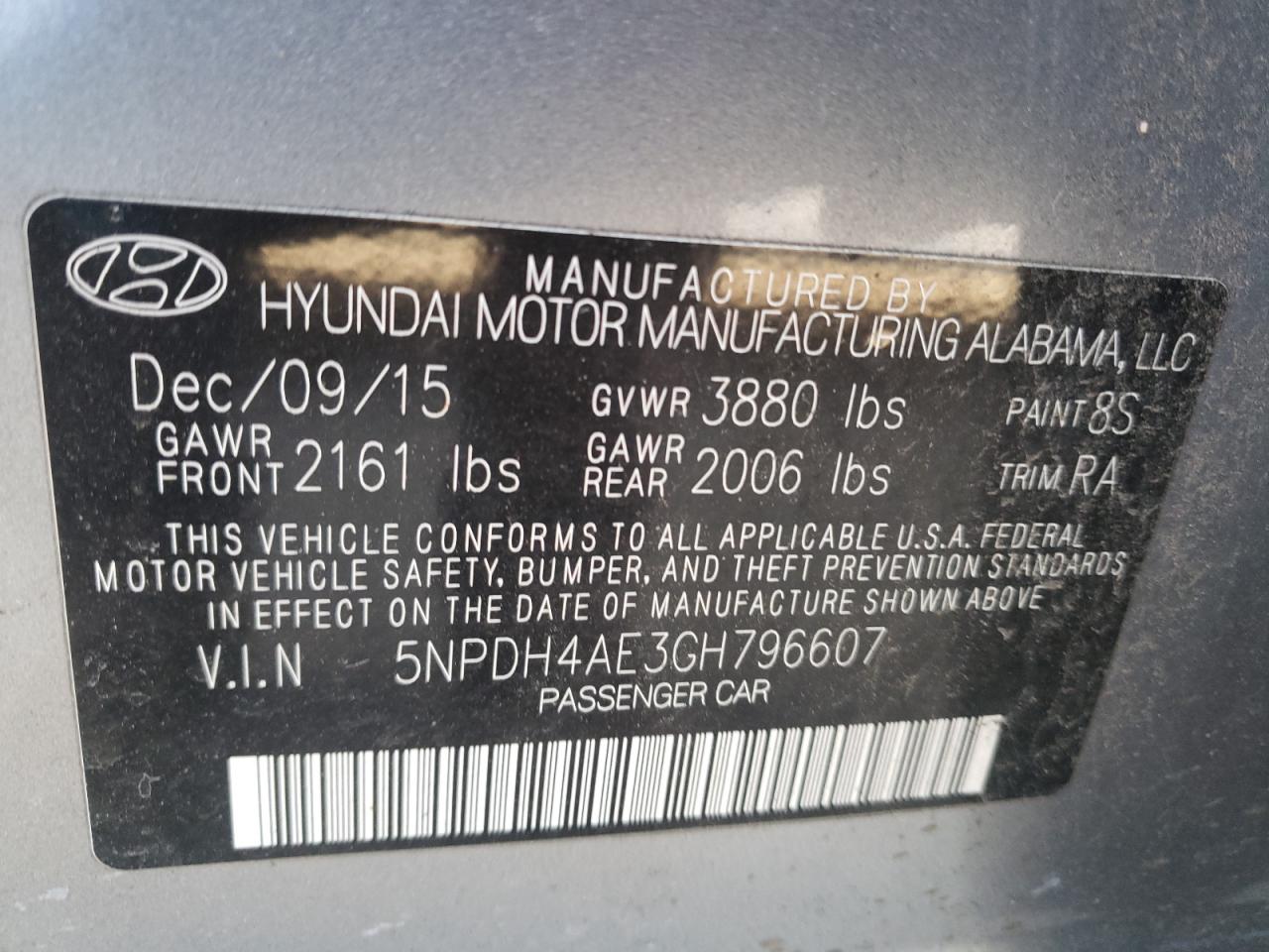 Photo 10 from auction – 2016 HYUNDAI ELANTRA SE with VIN 5NPDH4AE3GH796607