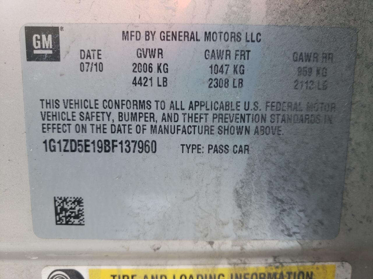 Photo 10 from auction – 2011 CHEVROLET MALIBU 2LT with VIN 1G1ZD5E19BF137960