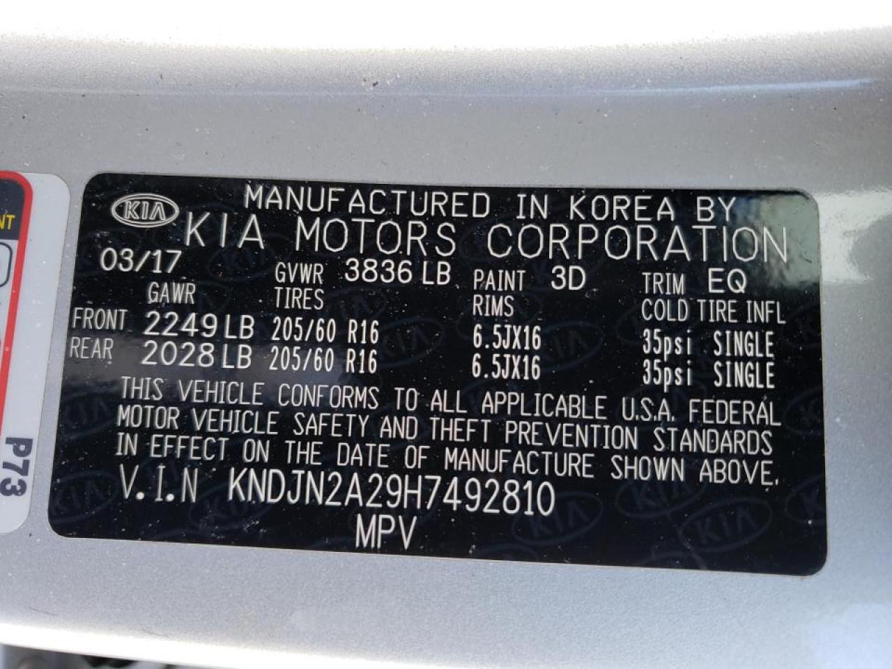 Photo 10 from auction – 2017 KIA SOUL with VIN KNDJN2A29H7492810