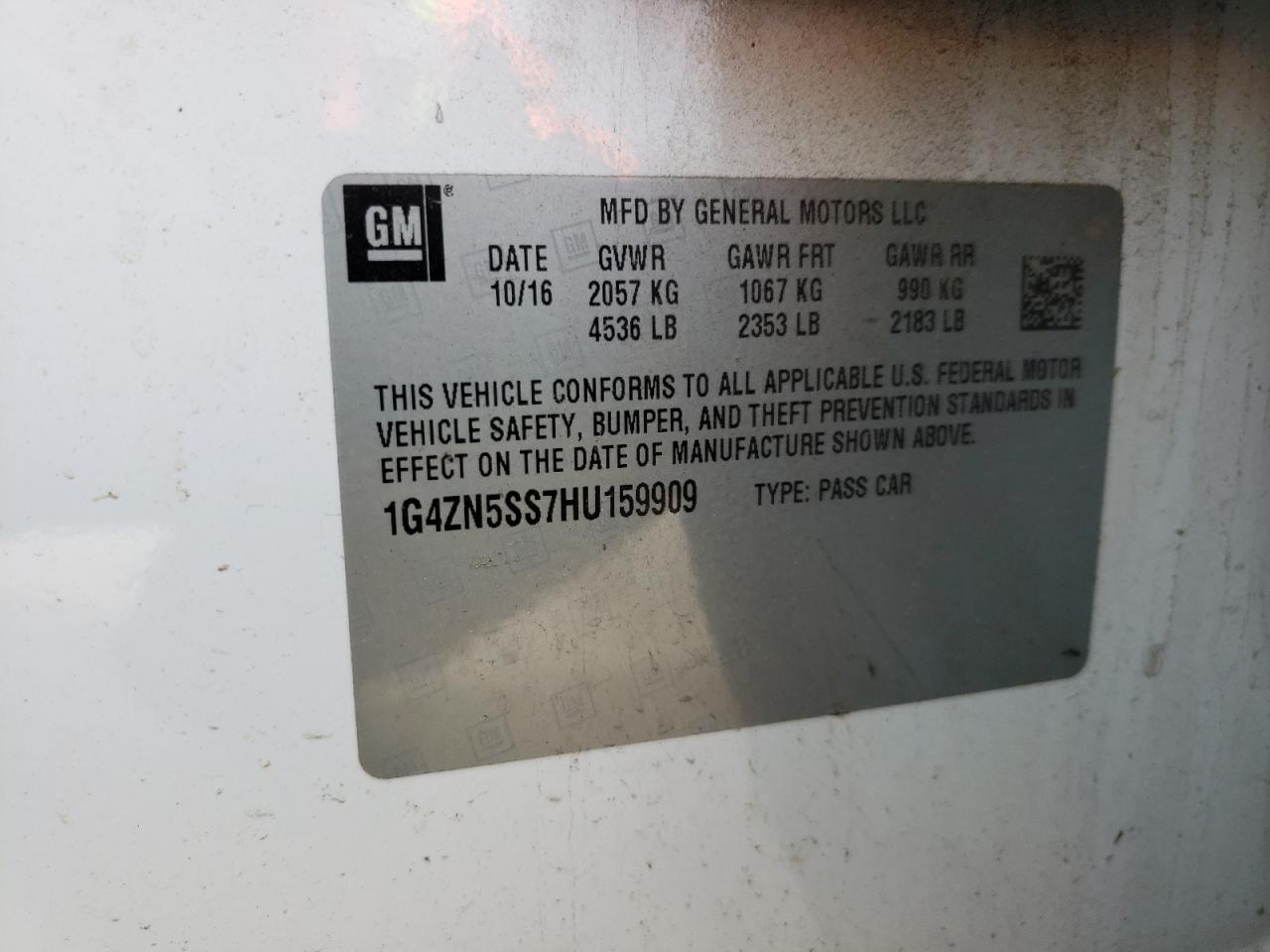 Photo 10 from auction – 2017 BUICK LACROSSE P with VIN 1G4ZN5SS7HU159909
