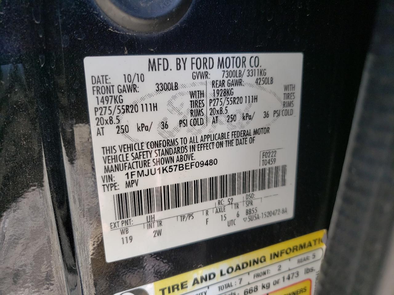 Photo 10 from auction – 2011 FORD EXPEDITION with VIN 1FMJU1K57BEF09480