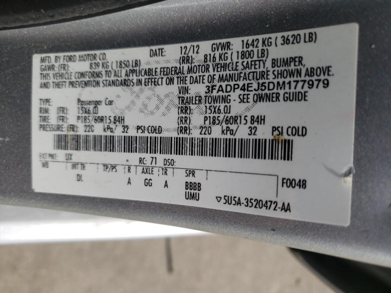 Photo 10 from auction – 2013 FORD FIESTA SE with VIN 3FADP4EJ5DM177979