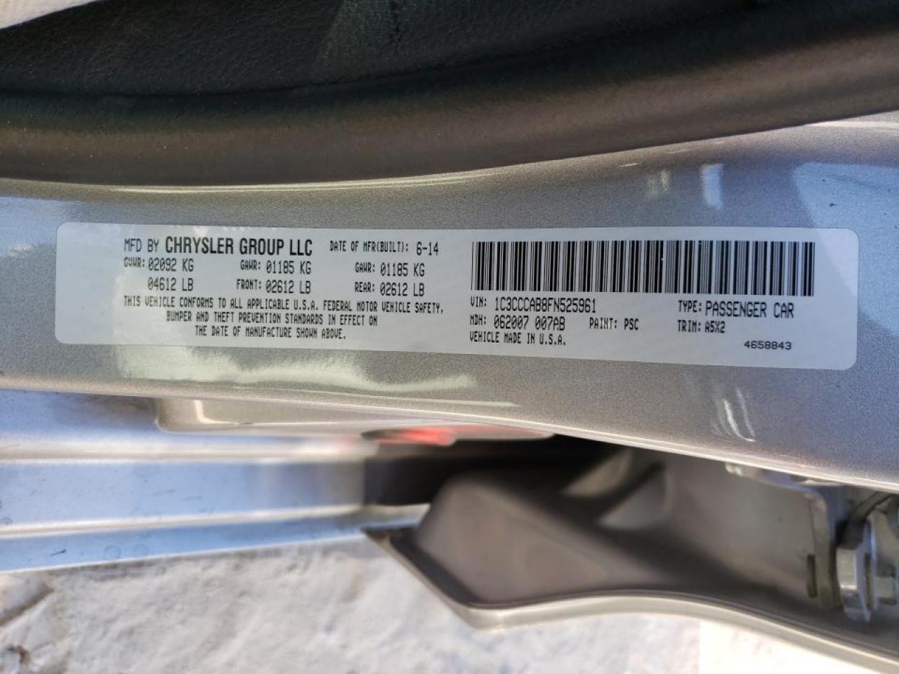 Photo 10 from auction – 2015 CHRYSLER 200 LIMITE with VIN 1C3CCCAB8FN525961