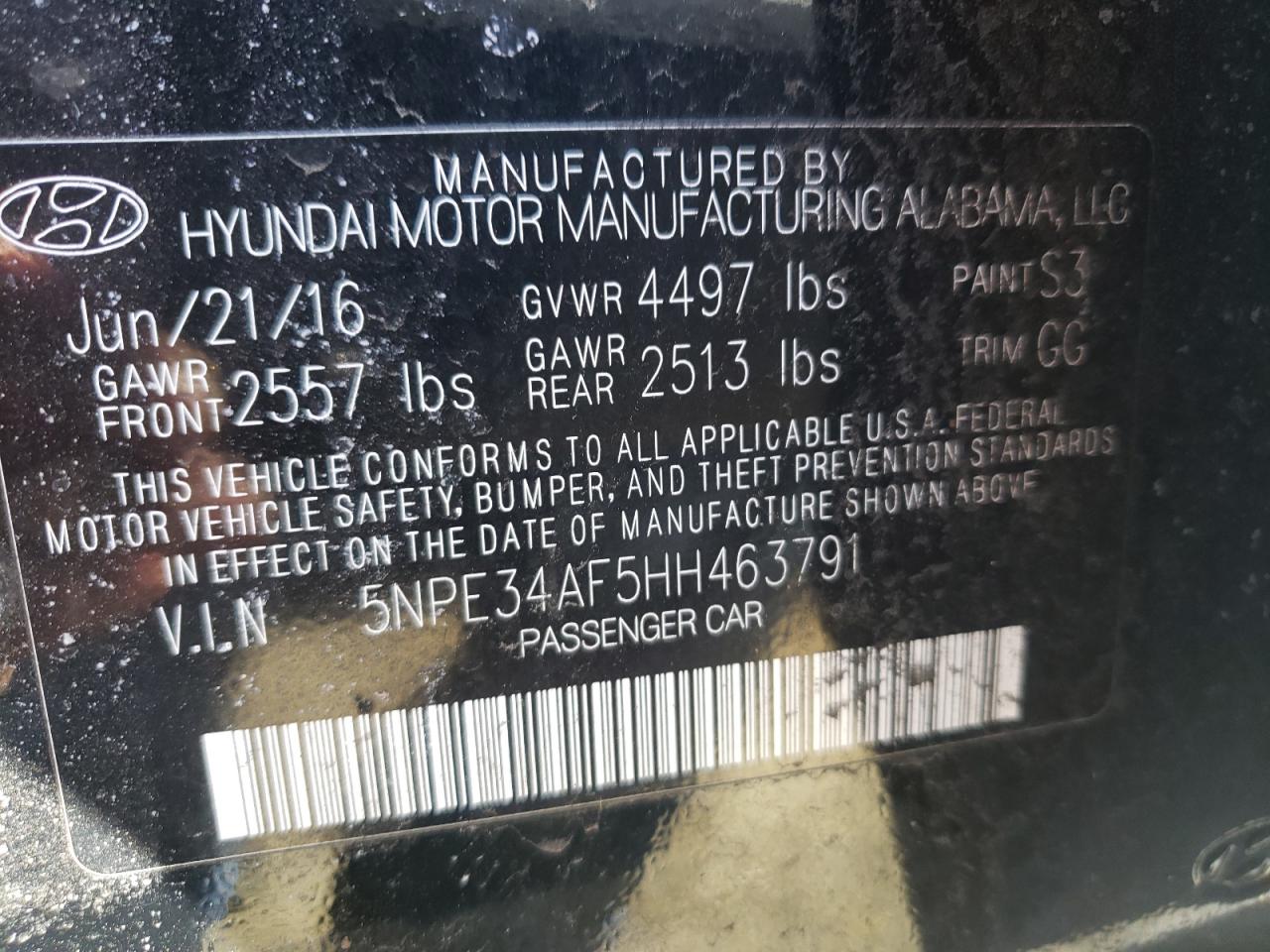 Photo 10 from auction – 2017 HYUNDAI SONATA SPO with VIN 5NPE34AF5HH463791