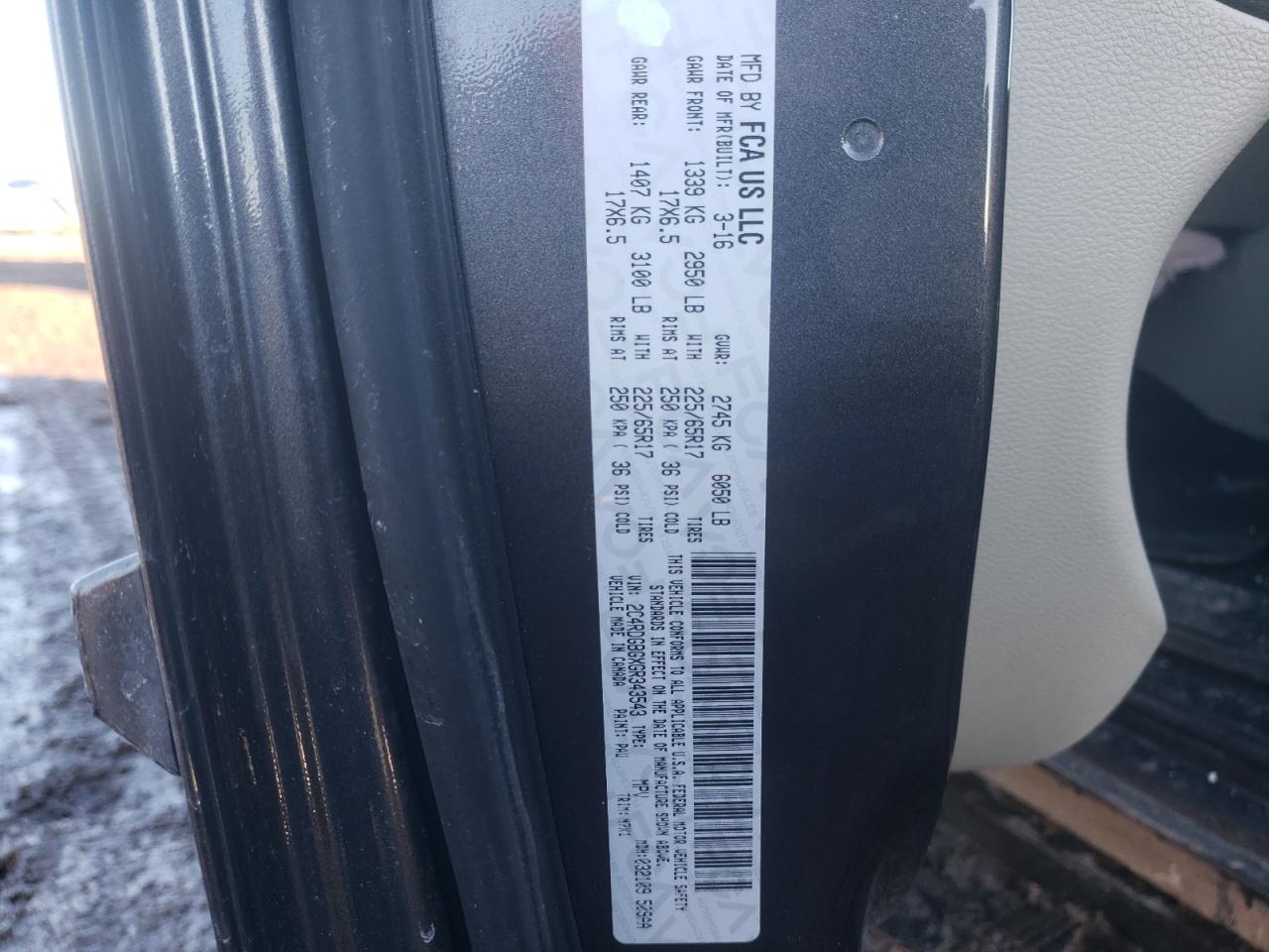 Photo 10 from auction – 2016 DODGE GRAND CARA with VIN 2C4RDGBGXGR343543