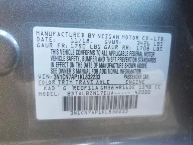Photo 10 from auction – 2019 NISSAN VERSA S with VIN 3N1CN7AP1KL832233
