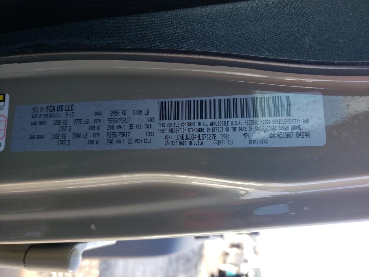 Photo 10 from auction – 2017 JEEP WRANGLER U with VIN 1C4BJWDG4HL671276