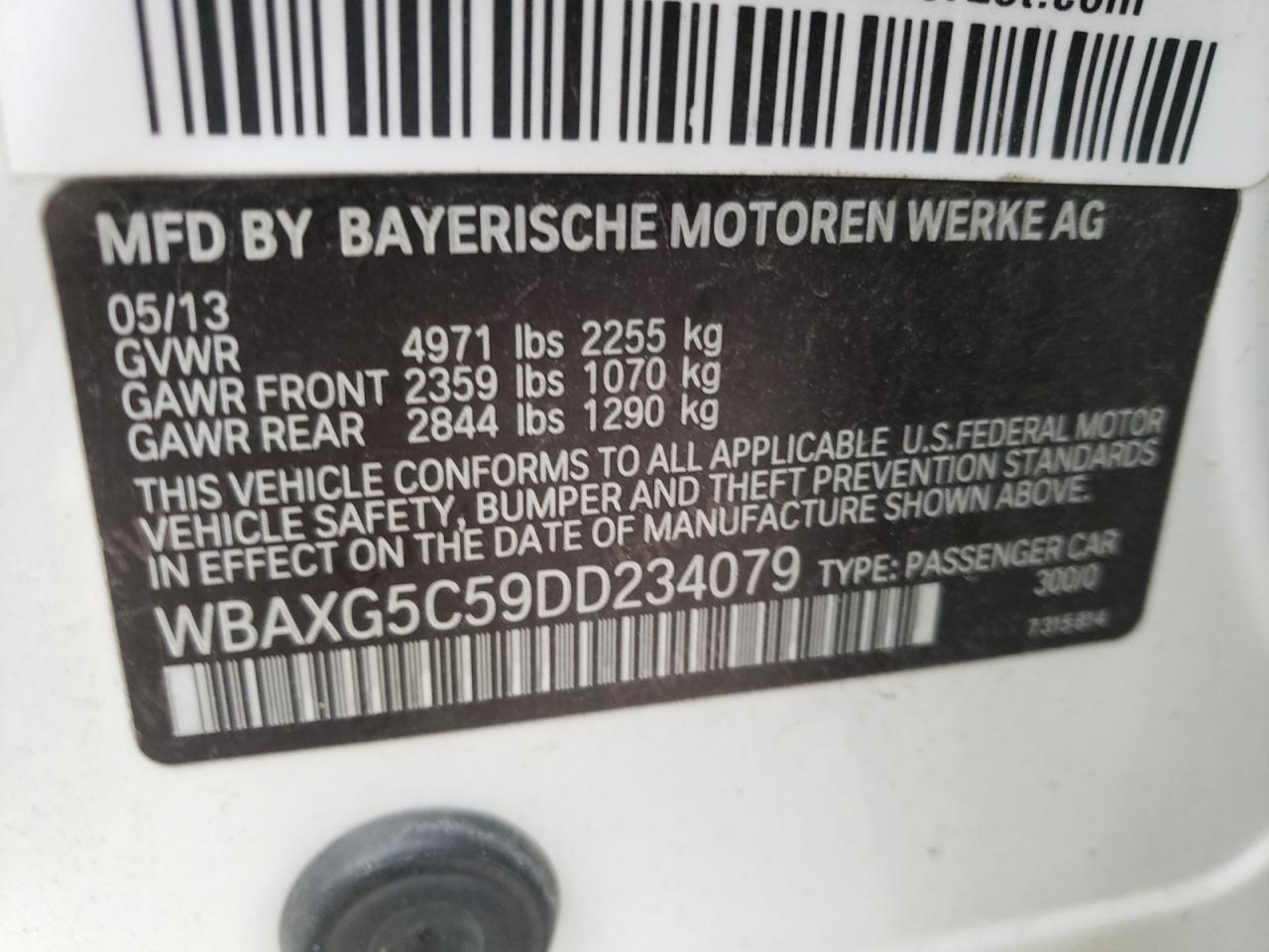 Photo 10 from auction – 2013 BMW 528 I with VIN WBAXG5C59DD234079