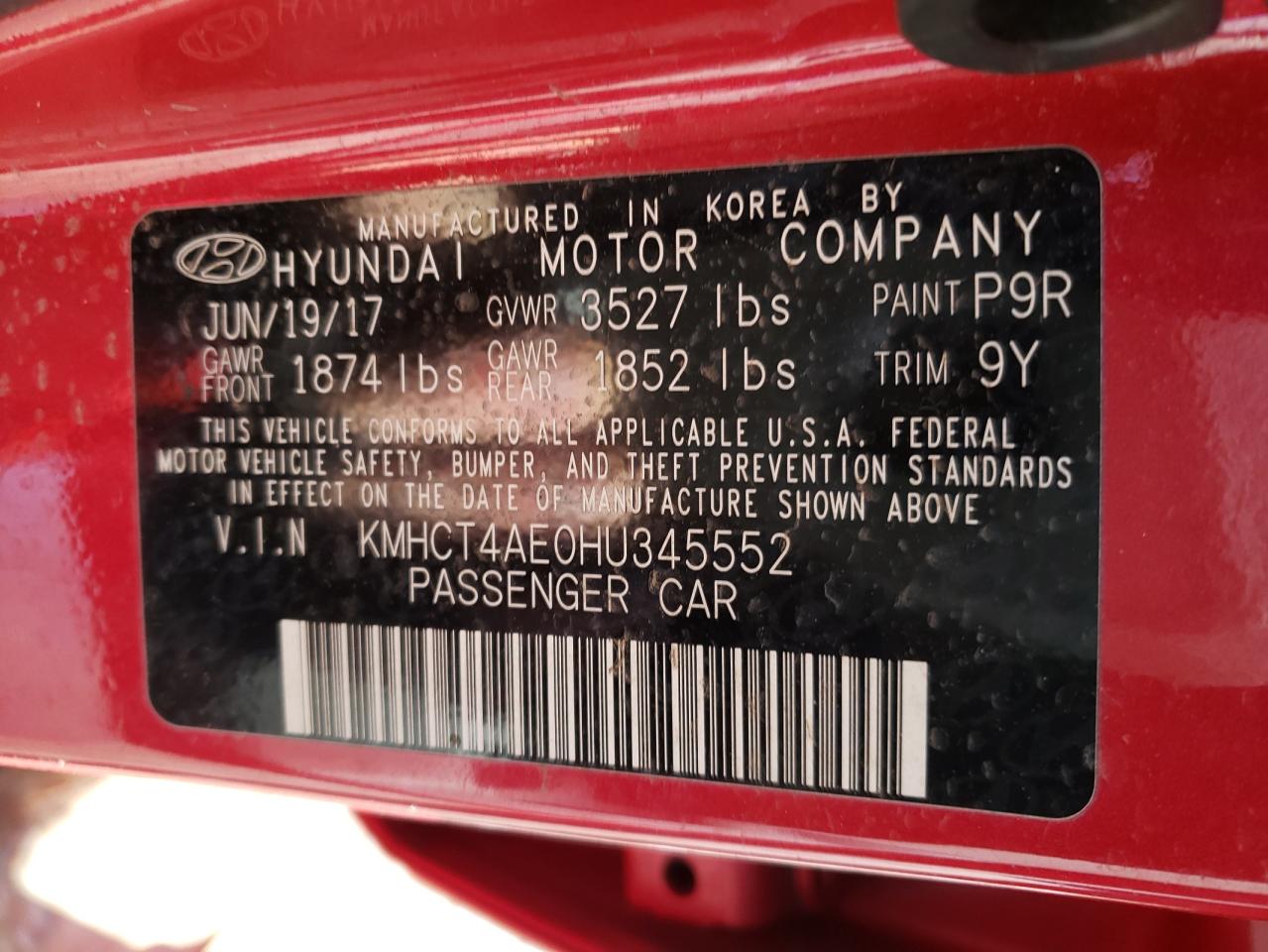 Photo 10 from auction – 2017 HYUNDAI ACCENT SE with VIN KMHCT4AE0HU345552