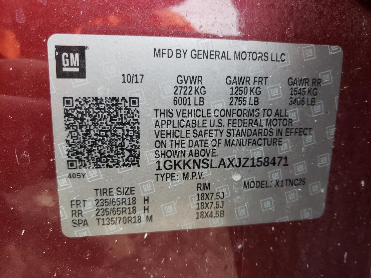 Photo 10 from auction – 2018 GMC ACADIA with VIN 1GKKNSLAXJZ158471