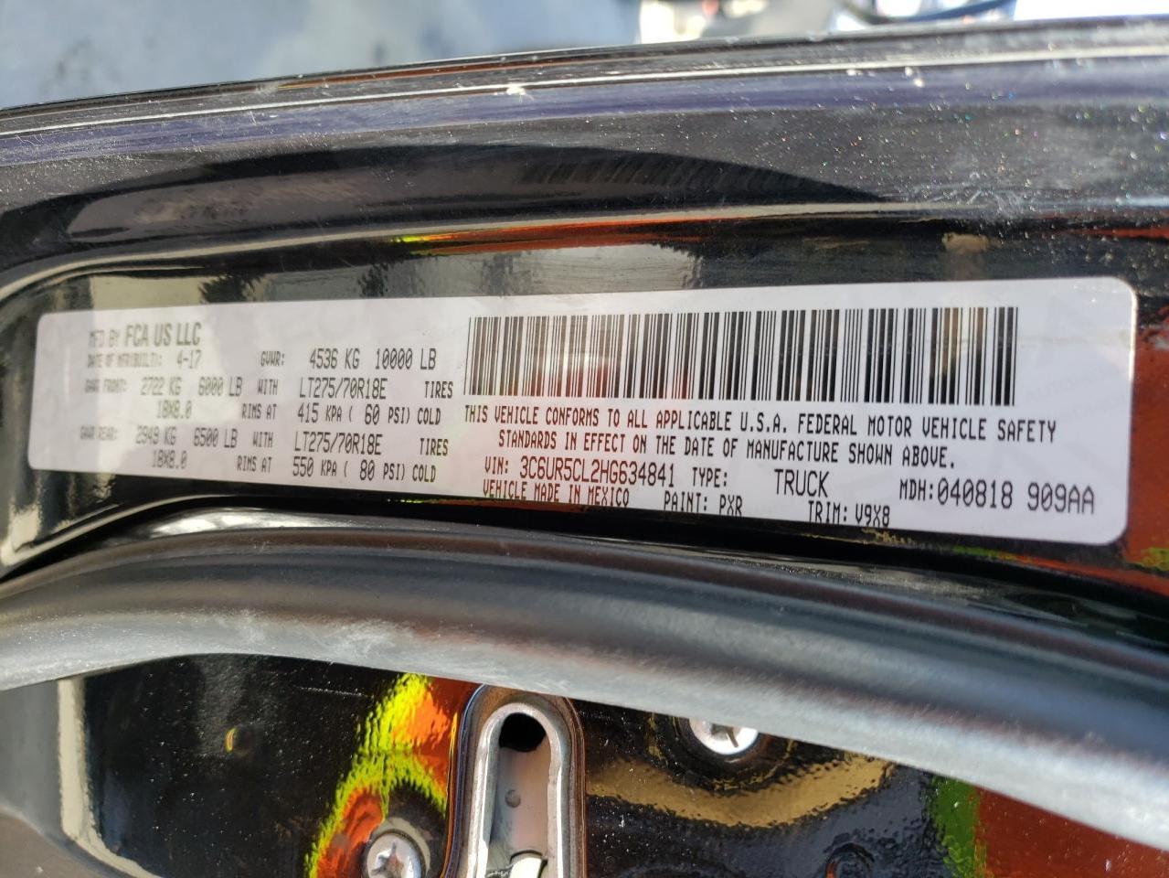 Photo 10 from auction – 2017 RAM 2500 ST with VIN 3C6UR5CL2HG634841