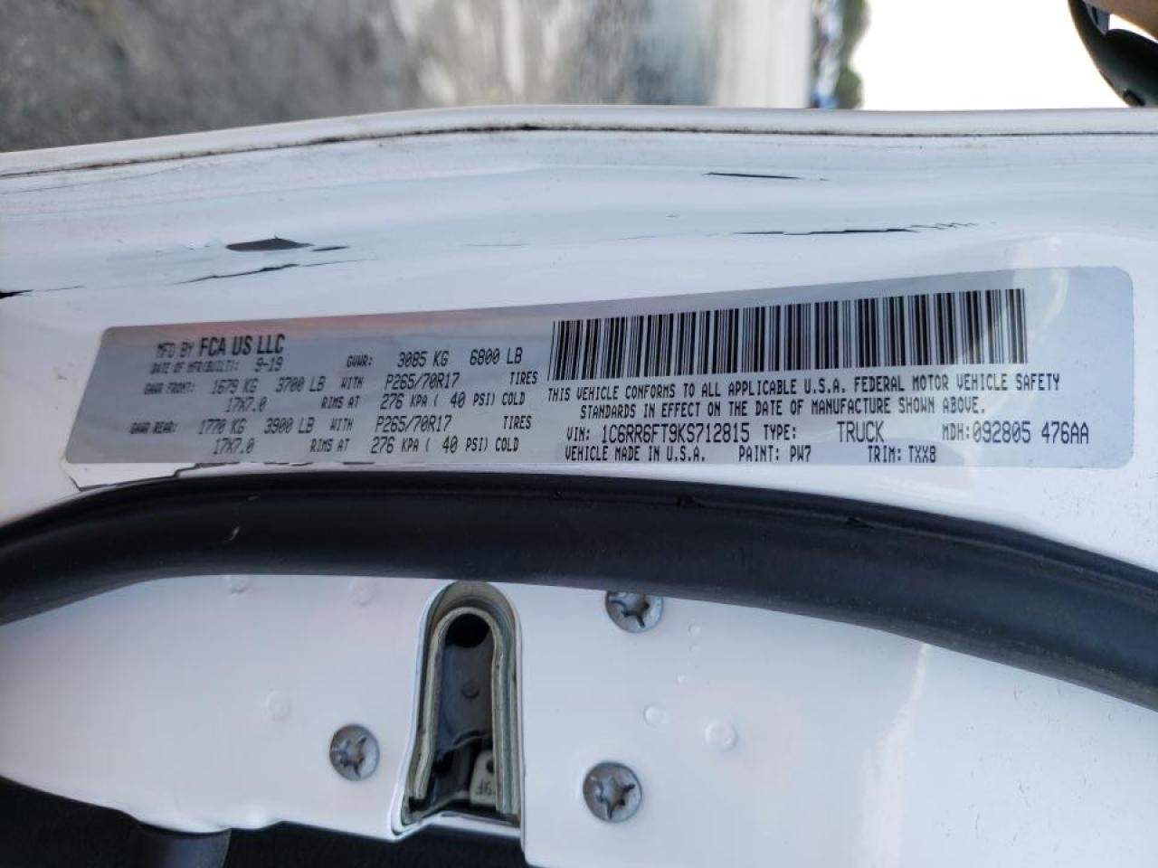 Photo 10 from auction – 2019 RAM 1500 CLASS with VIN 1C6RR6FT9KS712815