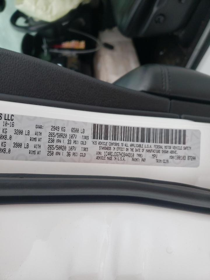 Photo 10 from auction – 2017 DODGE DURANGO GT with VIN 1C4RDJDG7HC644310
