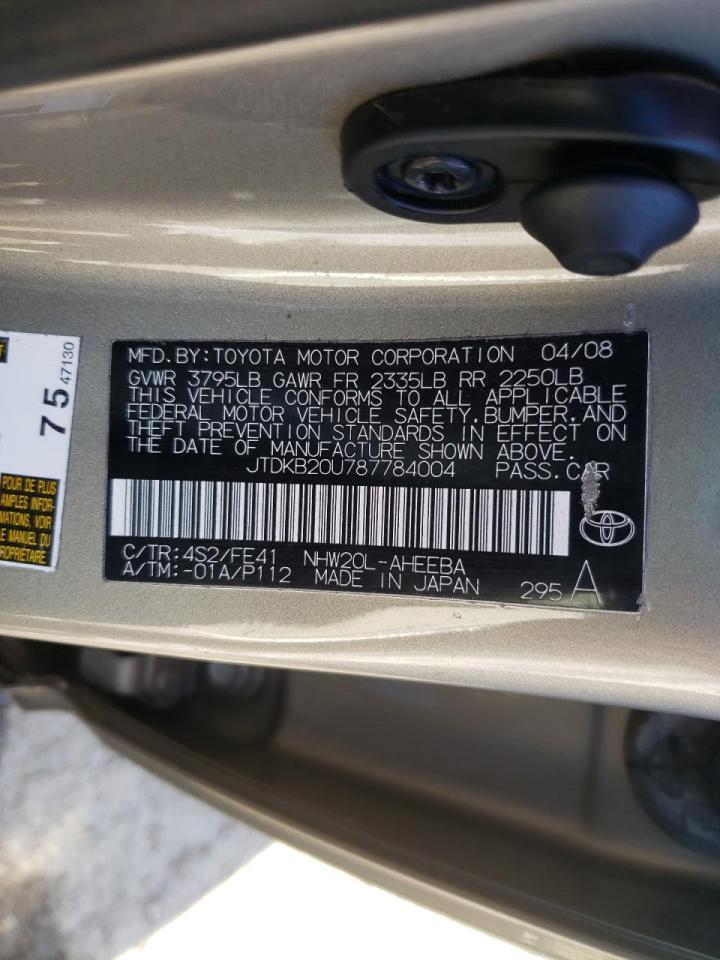 Photo 10 from auction – 2008 TOYOTA PRIUS with VIN JTDKB20U787784004