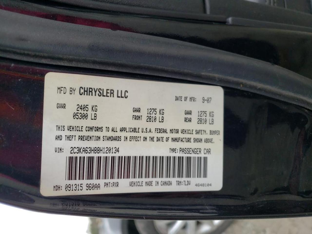 Photo 10 from auction – 2008 CHRYSLER 300C with VIN 2C3KA63H88H120134