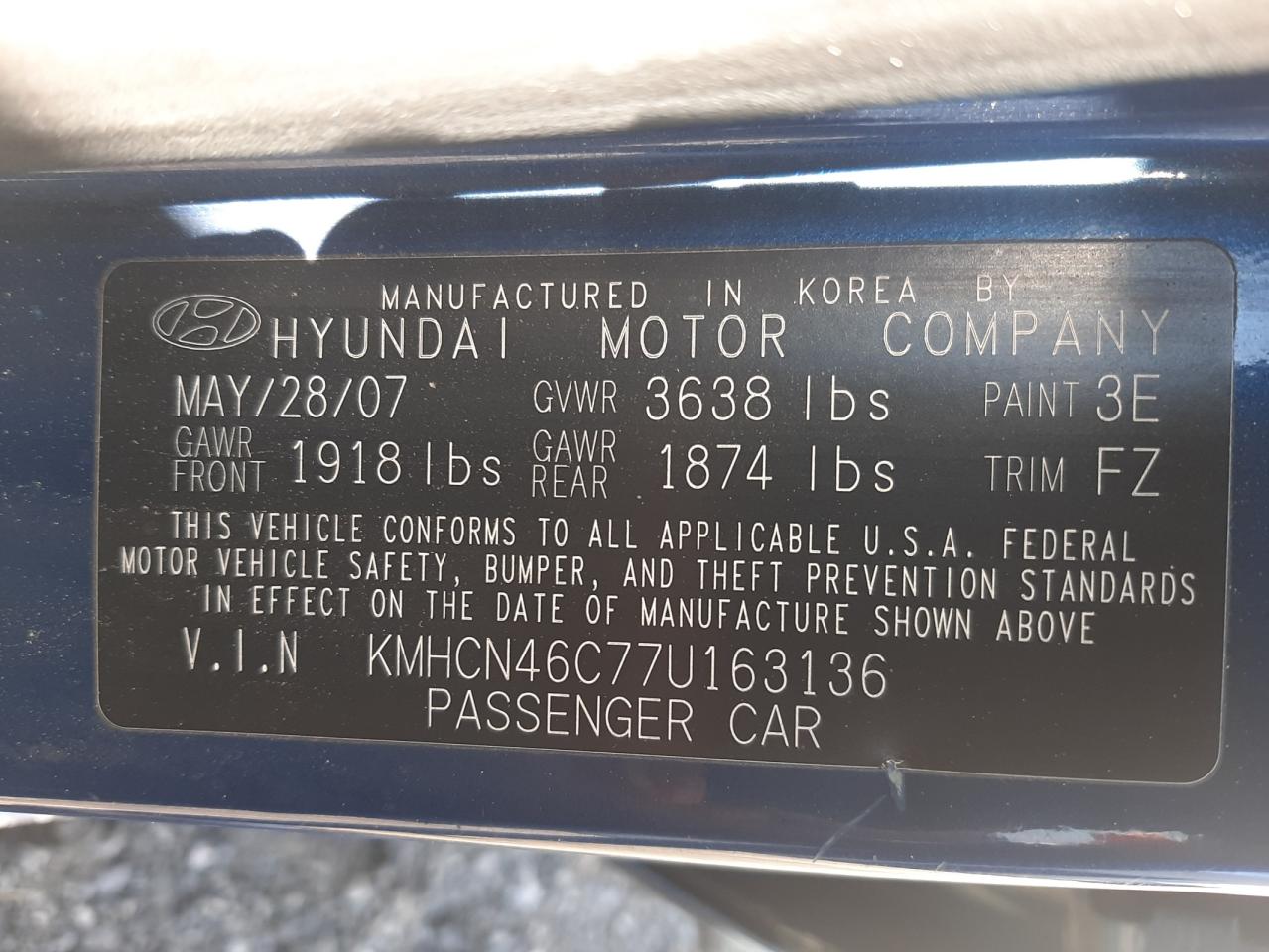Photo 10 from auction – 2007 HYUNDAI ACCENT GLS with VIN KMHCN46C77U163136