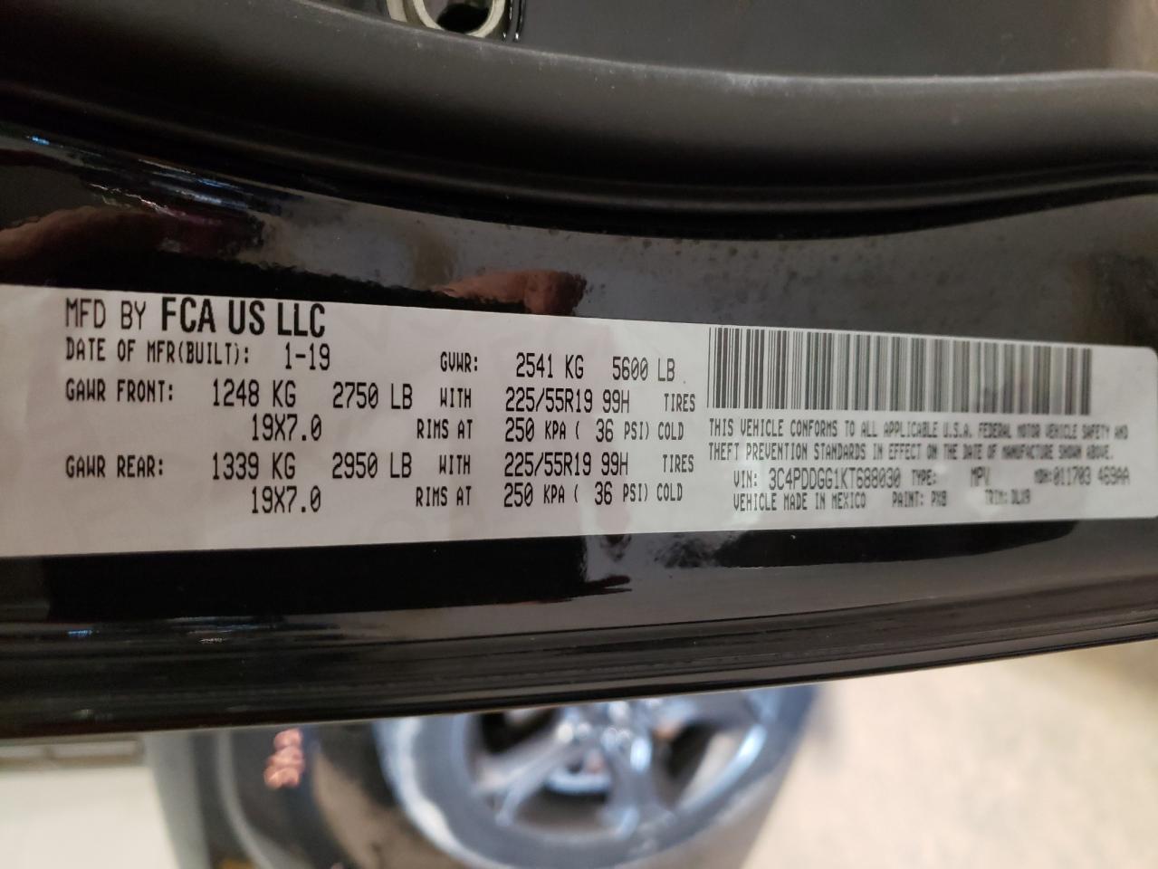 Photo 11 from auction – 2019 DODGE JOURNEY CR with VIN 3C4PDDGG1KT688030