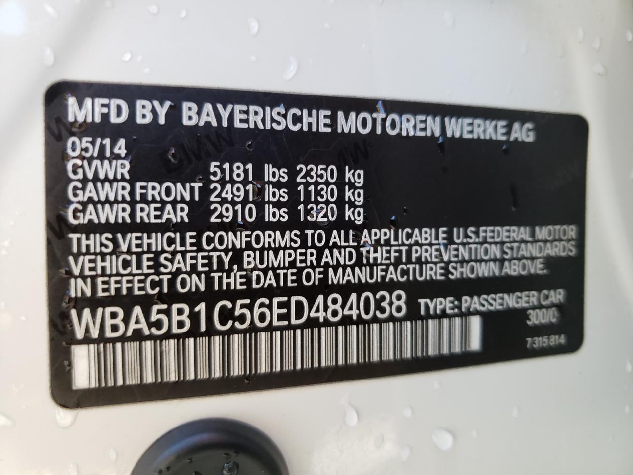 Photo 10 from auction – 2014 BMW 535 I with VIN WBA5B1C56ED484038